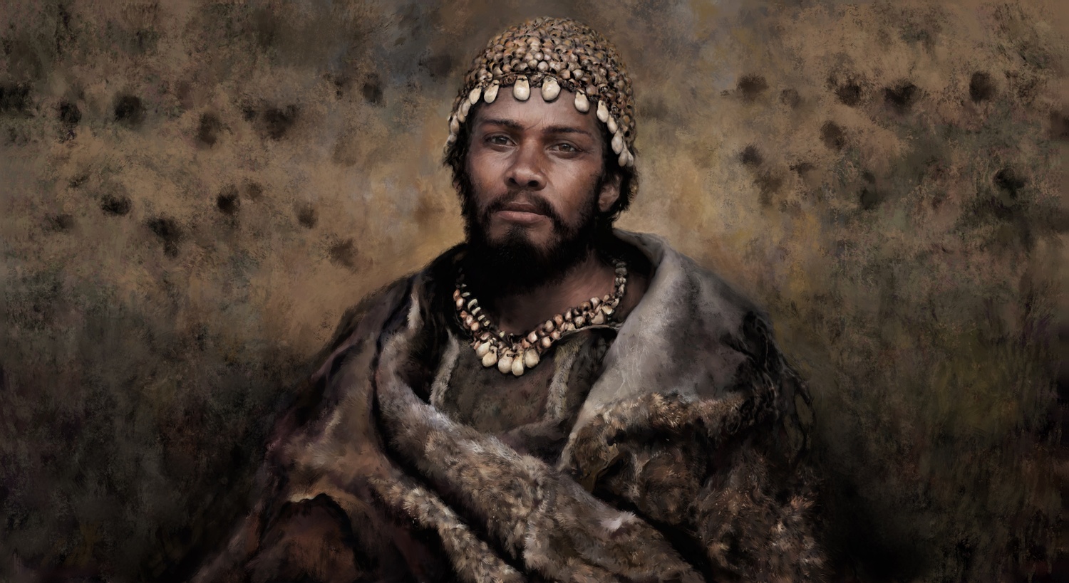 Reconstruction of a hunter-gatherer of the Gravettian culture (32,000 to 24,000 years ago), inspired by the archaeological finds at the Arene Candide site (Italy).