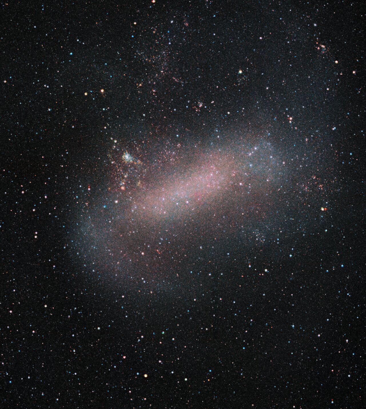 The Large Magellanic Cloud revealed by VISTA, one of our nearest galactic neighbours. VISTA has been surveying this galaxy and its sibling the Small Magellanic Cloud, as well as their surroundings, in unprecedented detail. This survey allows astronomers to observe a large number of stars, opening up new opportunities to study stellar evolution, galactic dynamics, and variable stars.
