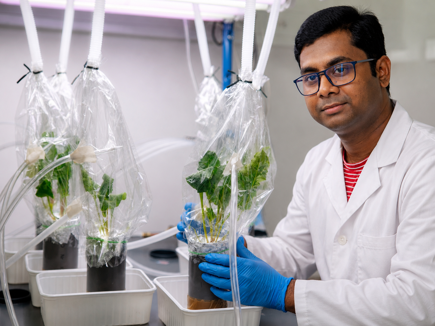 Dr Shahinoor Rahman collecting plant volatiles