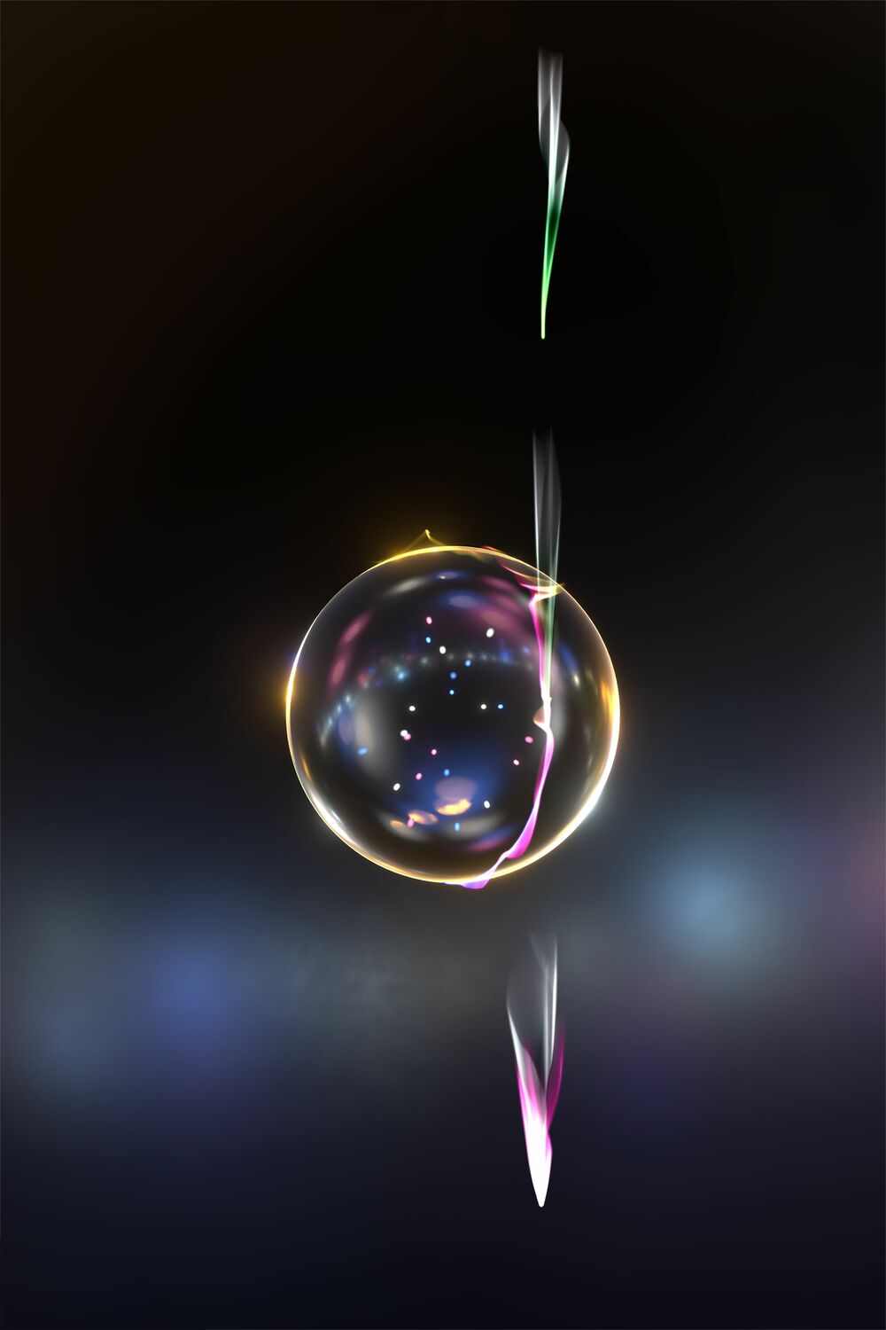 Künstlerische Darstellung eines Elektrons in Wechselbeziehung zu einer Lichtwelle im “Flüstergalerie”-Modus in einer Glaskugel.