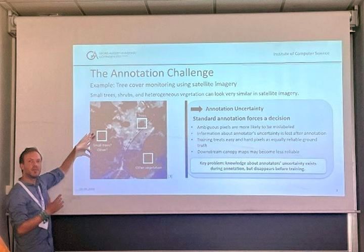 Fabian Wölk presents the award-winning paper “Uncertainty-Aware Annotation for Reliable Tree Cover Monitoring from Satellite Imagery” at ACM GoodIT 2026 in Pisa.