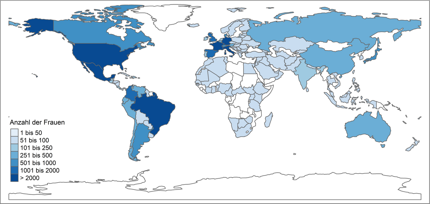 Globale Verteilung der heterosexuellen Frauen (n = 17 245), die in die Studie einbezogen wurden.